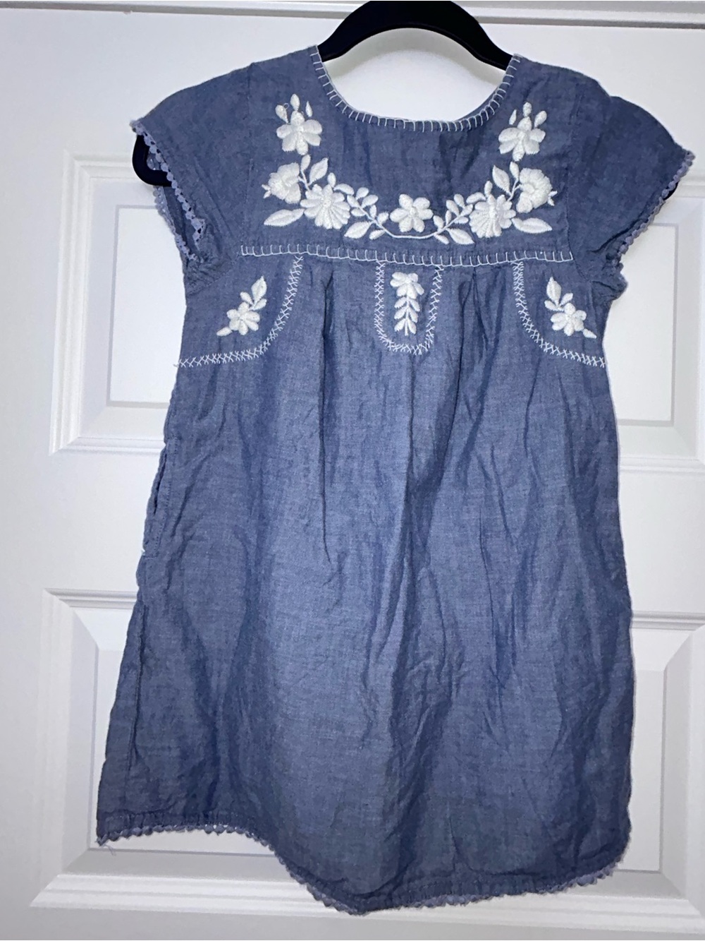 Garnet Hill Kids Floral Embroidered Short Sleeve Tunic A-Line Cottage Dress